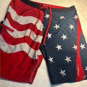 O'Neill Men's Red, White & Blue Star Stripe Board Shorts